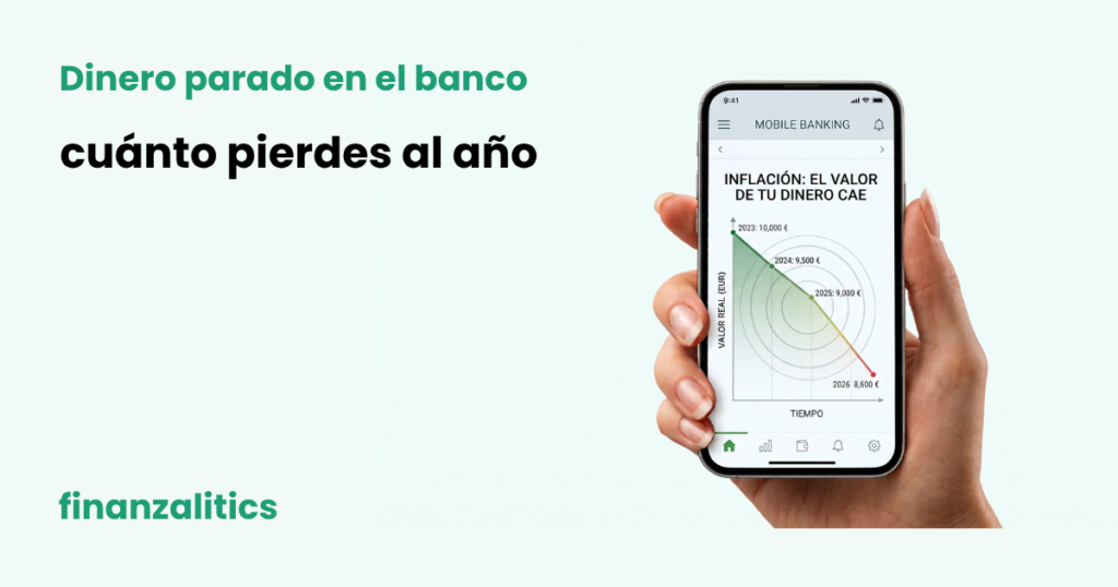 Gráfico mostrando cómo el dinero parado en el banco pierde valor por la inflación con el paso de los años
